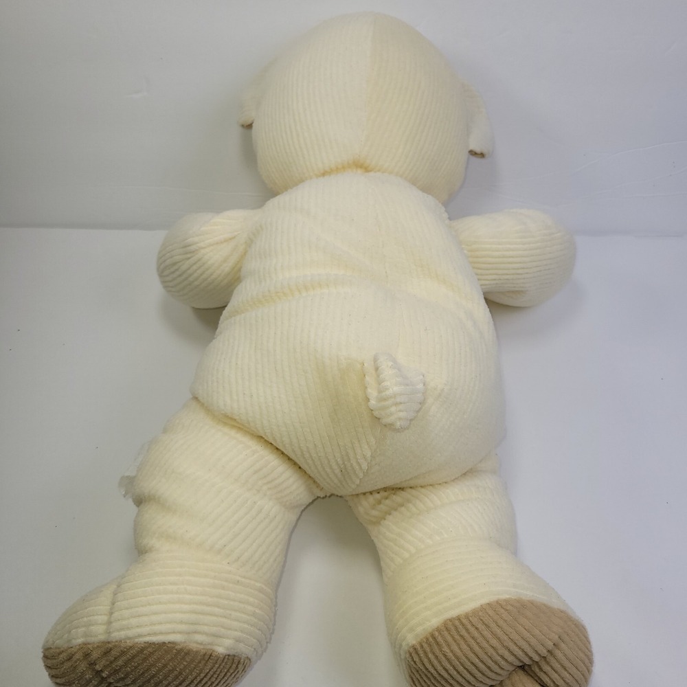 Corduroy Cream Light Brown Large Plush Teddy Pillow Feel Bear Floral Patches 20" - Picture 5 of 10